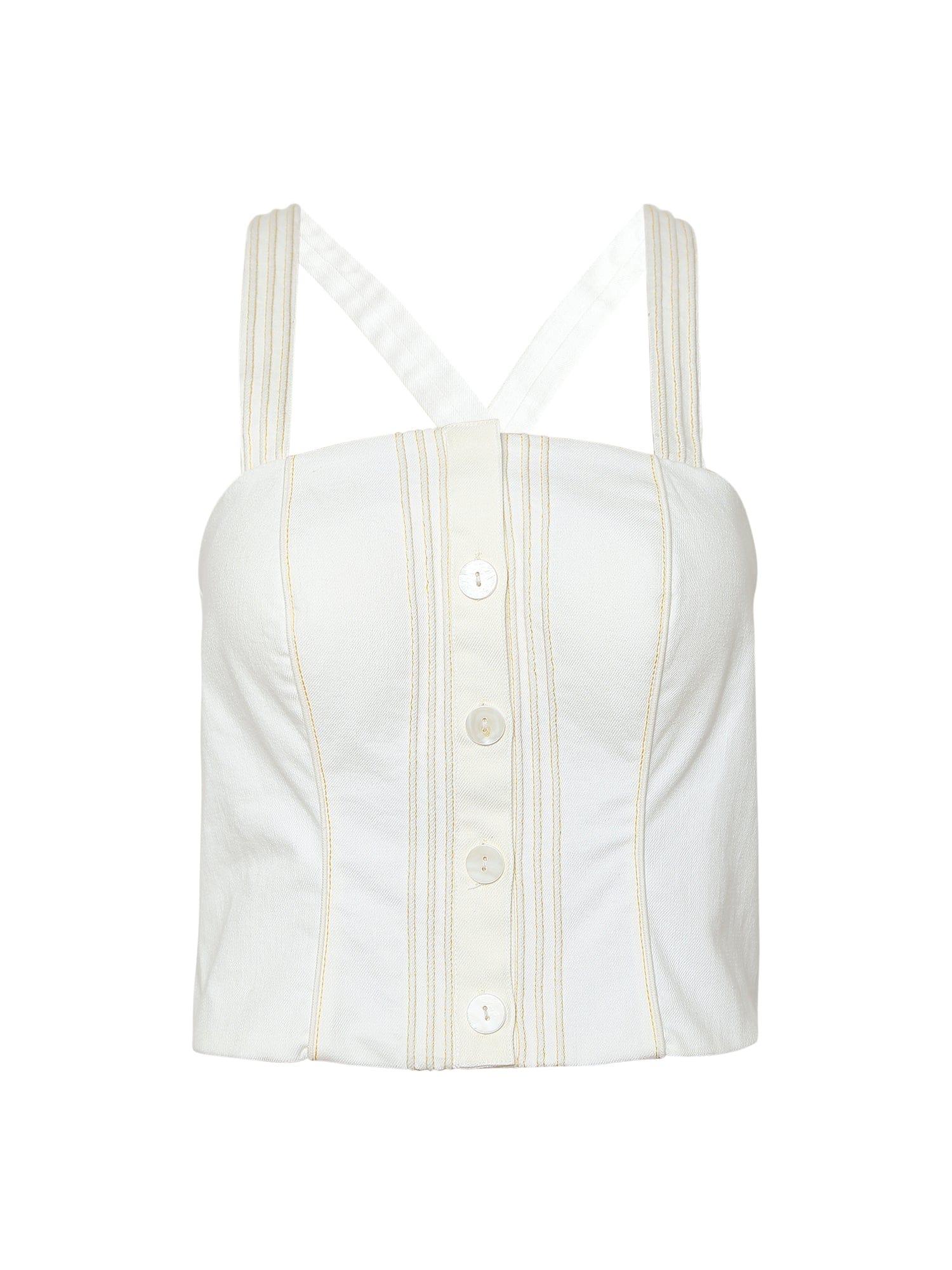 Thumbnail preview #4 for white denim paper bag pants and bustier co-ord set