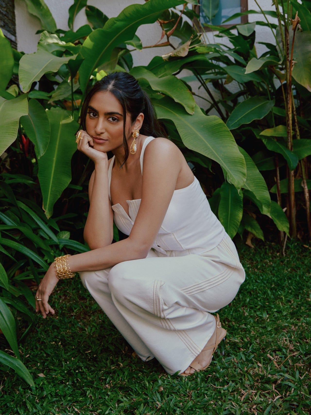 Thumbnail preview #3 for white denim paper bag pants and bustier co-ord set