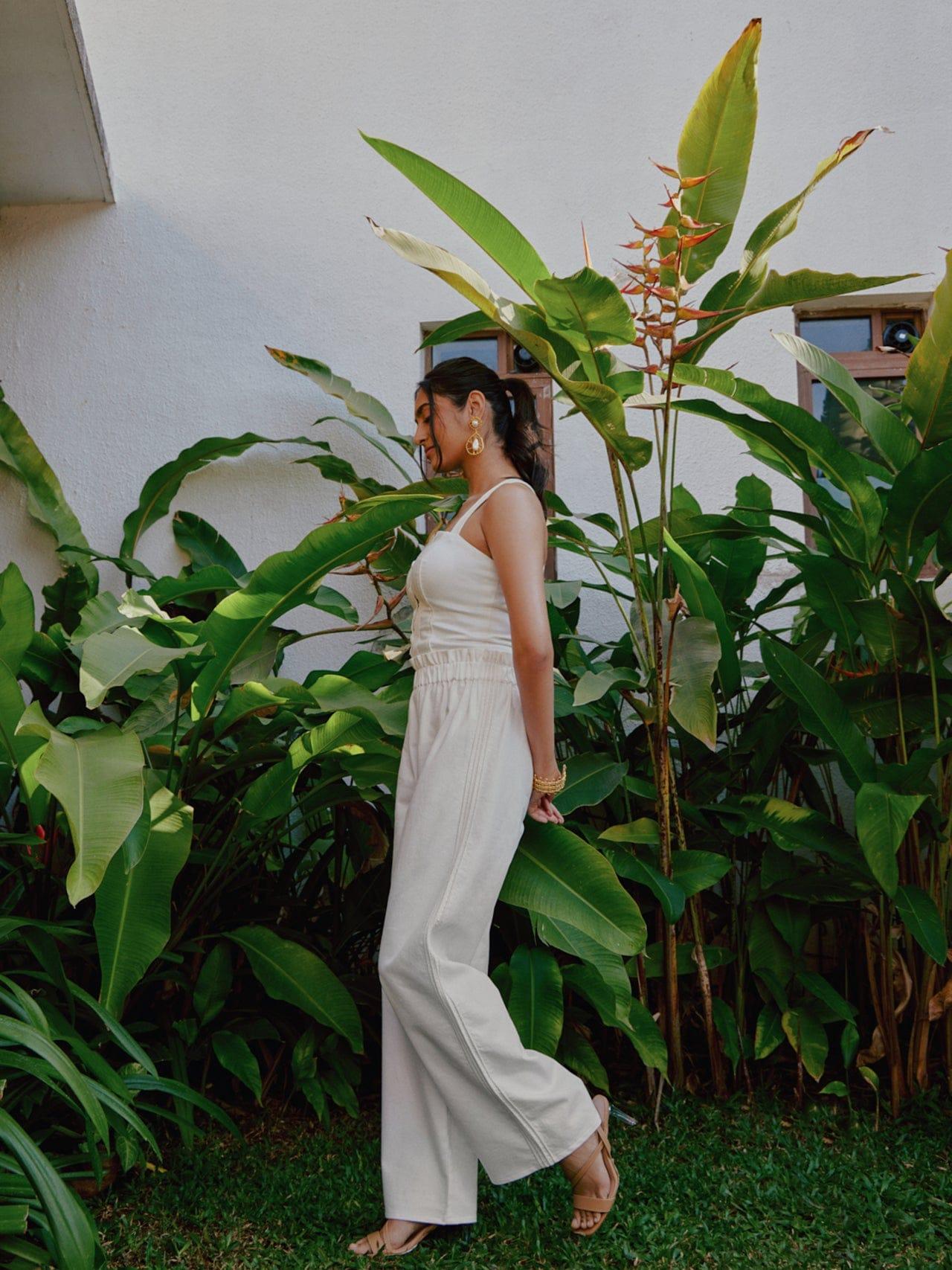 Thumbnail preview #1 for white denim paper bag pants and bustier co-ord set