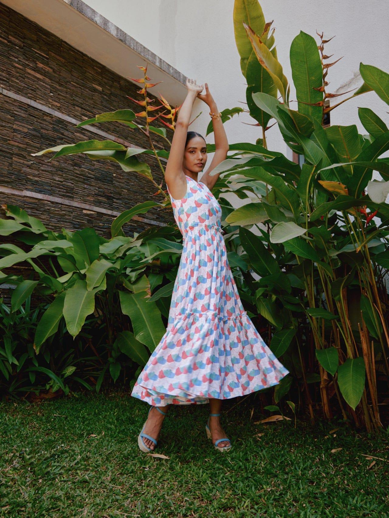 Thumbnail preview #2 for faraway floral printed tiered midi dress